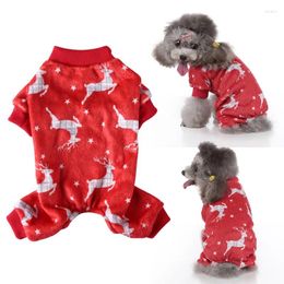 Dog Apparel AT35 Christmas Elk Print Pet Pyjamas For Dogs Soft Warm Fleece Jumpsuit Lightweight Puppy Pullover