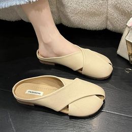 Slippers Baotou Semi-slippers Women's Summer Wear Soft-soled Braided Flat-bottomed Fish-mouth French Sandals