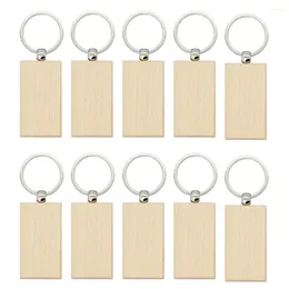 Keychains 10pcs Rectangle Wood Blanks Wooden Keyrings Suitable For Laser Gift