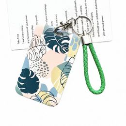 student Card Protecti Sleeve Green Plant Credit Card Cover with Lanyard String Busin ID Name Badge Card Holder Case Bags A8v4#