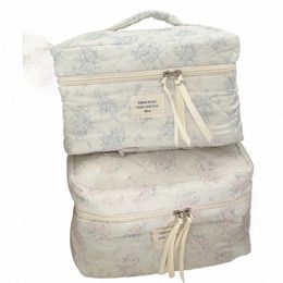 quilted Makeup Bag Women Travel Cosmetic Bag Large Cosmetic Holder Case Aesthetic Portable Cosmetic Pouch Floral Toiletry Bag 92tg#
