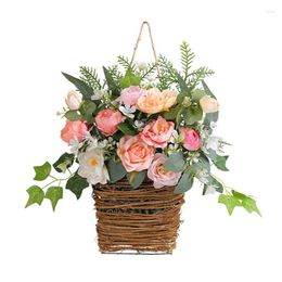 Decorative Flowers Cream Hydrangea Door Hanger Basket Wreath Pink Berry Wildflower 1 Piece Wire Plastic