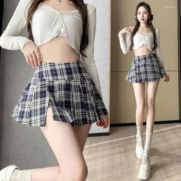 Skirts Y2K Irregular Pleated Mini Women High Waist Checkered A Line Skirt Preppy Student Summer Korean Streetwear Slim Casual Sk