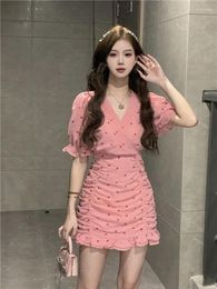 Party Dresses Summer Korean Ins Love And Delicious Fairy Puff Sleeves Floral Chiffon Dress Ladies Woman Ropa Mujer Talla Grande