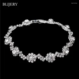 Link Bracelets BLIJERY Wave Shape Bracelet For Women Silver Color Crystal & Bangles Bridesmaid Bridal Wedding Jewelry Gift