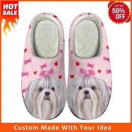 Slippers Cute Dog Flowers And Plants Print Home Cotton Custom Mens Womens Sandals Plush Casual Keep Warm Shoes Thermal Slippe
