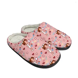 Slippers Cartoon Cute Pink Pattern For Women Indoor Floor Couple Flat Shoes Autumn Winter Warm Home Cotton Plush Bedroom