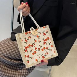 Storage Bags Japanese Handbag Casual Linen Canvas Tote Lady Gift Bag Fashion Flower Print Shopping Portable Women Girl