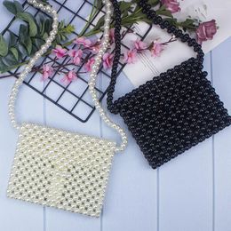 Bag Hand-woven Pearl Women Party Vintage Shoulder Bags Mini Wedding Bridal Bead Clutch Ins Small Flap 2024 Arrivals