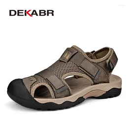 Sandals DEKABR Fashion Casual Men Shoes Genuine Leather Mesh Lining Summer Beach Man Breathable Anti-skid MD Sole Size 38-46