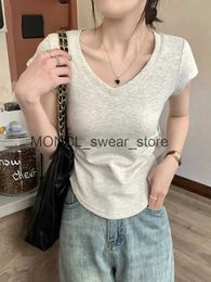 Women's T-Shirt Summer new solid color ultra-thin womens T-shirt loose casual fashion basic black and white gray simple top H240416