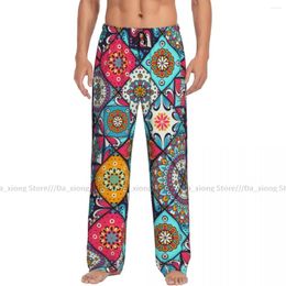 Men's Sleepwear Casual Pajama Sleeping Pants Boho Colorful Patchwork Flower Mandala Lounge Loose Trousers Comfortable Nightwear
