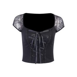 Womens T-Shirt Tops Vintage Goth Tight Verband Spitze