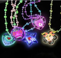 Ship 30pcs 38cm 3D Cartoon Fashion LED Flashing Glow Crystal Necklace Beads LED Glow Pendant Party Disco Wedding Gift Toy8383681