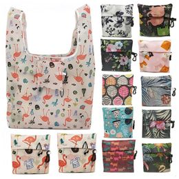 Shopping Bags Home Eco Friendly Polyester Reusable Foldable Portable Square Shape Cartoon Pattern 1Pcs Storage Handbag