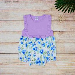 Rompers New Style Purple Romper Babi Girls Clothes Cute Floral Bodysuit Outfit Sleeve One Piece Pants Lace Jumpsuit For 0-3T Babi Girl L410