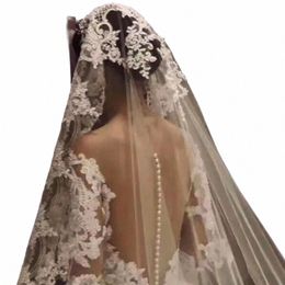 elegant Vintage 3.5 Metres Lg Lace Wedding Veil Bride Accories Headwear Cathedral Mesh Lace Ivory Veils 350cm DQG1266 m9Ep#