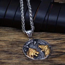 Pendant Necklaces Viking Retro Nordic Double Wolf And Crow Necklace For Men Women Personality Charm Jewellery