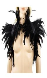 Scarves Black Natural Feather Shrug Shawl Shoulder Wraps Cape Gothic Collar Cosplay Party Body Cage Harness Bra Belt Fake CollarSc5557022