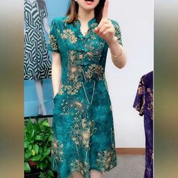 Casual Dresses Summer Printing Fashion Short Sleeve Midi Dress Women High Street Elegant Vintage Chinese Style Chic All-match Vestidos