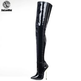 Boots Jialuowei 3646 Big Size Pu Leather Thigh High Boots 14cm High Heel Pointed Toe Over the Knee Long Boots in Stock Fast Shipping