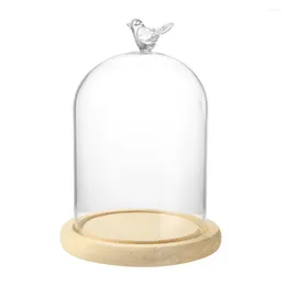 Bottles Clear Glass Cloche Bell Jar Display Case With Bird Handle Wooden Base Bottle Dust Cover Flower Box Home Decor