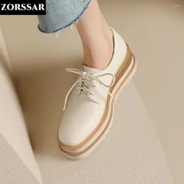 Casual Shoes Shallow Mouth Women's Platform Oxfords Female Sneakers Genuine Leather Round Toe British Style Flats
