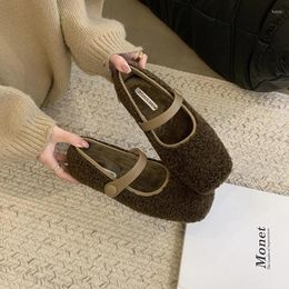 Casual Shoes ZOOKERLIN 2024 Solid Colour All-match Mary Jane Flats For Women Buckle Soft Faced Square Toe Wool Women's Pumps Hollow