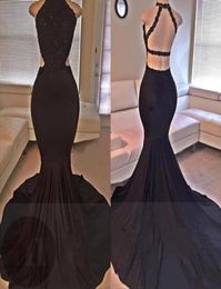 Sexy Black Prom Dresses 2019 Lace Sequins Beaded Mermaid Backless Side Slit Long Evening Dress Formal Party Gowns3659157