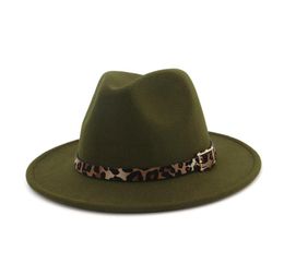 2019 Woollen Felt Hat Panama Jazz Fedoras hats with Leopard belt Flat Brim Formal Party And Stage Top Hat for Women men unisex5649647