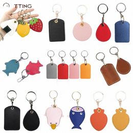 retro Rectangular Round Keyring Leather Acc Card Holder Keychain Community Water Drop Proximity Card Protective Case Key Fob j8s2#