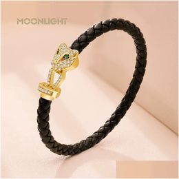 Chain Moonlight Classic Design Exquisite Cheetah Zircon Bracelet For Women Braided Leather Quality Banquet Couples Gift 231212 Drop D Dhmb9