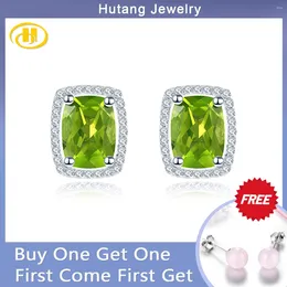 Stud Earrings Natural Peridot 925 Sterling Silver 2.9 Carats Genuine Gemstone Fashion Style Fine Jewellery For Daily