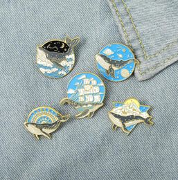 Animal Whale Sailboat Planet Cowboy Pins Geometric Moon Star Wave Badge Accessories Unisex Cartoon Clothes Collar Bags Brooches Or2647323