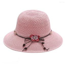 Wide Brim Hats Summer Sunscreen Bow Flowers Straw Hat Beach Casual Sun Cap Bucket Travel Outdoor Fashion Women Foldable