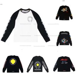 Men's Designer T Shirts Classics Heart Brand Chromees Long Sleeves Quality Tops Tees Casual Loose Street Horseshoe Sanskrit Cross Print Crew Neck Chromees 431