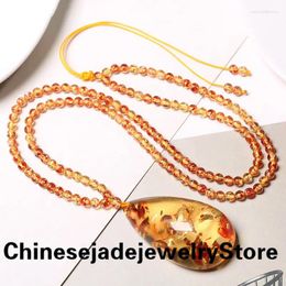 Pendant Necklaces Natural Baltic Flower Amber Necklace Sweater Chain Women Real Floral Ambers Charms Succinum Lucky Amulet Gifts