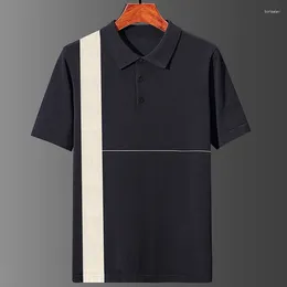 Men's Polos Knitted Striped Oversized 7XL Polo Shirts For Men Short Sleeved Summer High Quality Viscose Stretch Casual Camisas De Hombre