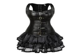 Steampunk Lace Up Back Waist Trainer Body Shaper Buckle Bustier Overbust Corset Dress Faux Leather Corsets Mini Skirt Tutu Plus 228465036