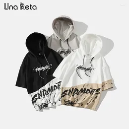 Men's T Shirts Una Reta Hooded Shirt Men 2024 Hip Hop Letter Print Tops Tees Harajuku Clothing Couple Loose Y2K Summer T-shirts