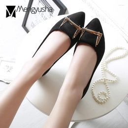 Casual Shoes Women Plus Size Pointed Toe Flats Metal Buckle Shallow Flock Office Lady Work Soft Soled Moccasins