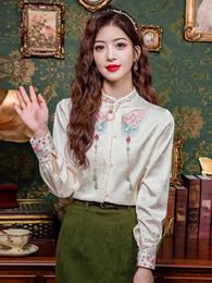 Women's Blouses Chinese Style Jacquard Embroidered Shirt 2024 Early Spring National Match Horse-Face Skirt Top Blusas