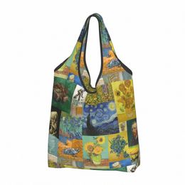 recycling Van Gogh Collage Shop Bag Women Tote Bag Portable Art Painting Grocery Shopper Bags 37Hu#