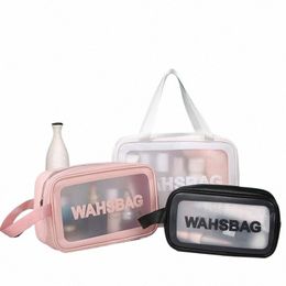 three Piece Set Transparent makeup bag PVC w bag Matte Bath Swimming Storage Large Capacity For Women C5xX#