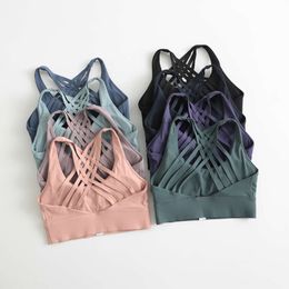Align to Free Lu Light Support Be Longline Bra Wild Sweat-wicking Four-way Stretch Strappy Back Sports Bras with Removable Cups s Lemon Gym