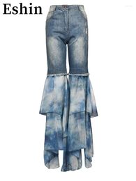 Women's Jeans Eshin 2024 Summer Fashion Women Long Troouser Slim High Waist Spliced Print Layered Chiffon Full-length Flare Pants TH4145