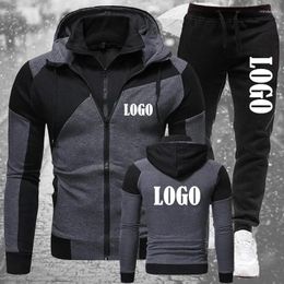 Men's Tracksuits Costom Logo Fashion Mens Zipper Hoodies Pants 2Pcs/Sets Sweatshirt Sweatpants Male Gyms Fitness Joggers Sportswear