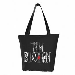 fi Tim Burt Alphabet Shop Tote Bags Recycling Halen Gothic Film Canvas Groceries Shopper Shoulder Bag I2hG#