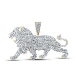 14K Pure Solid Gold Men's Round Natural Animal Charm Diamond Jungle King Walking Lion Pendant