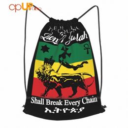 reggae Jah Rastafari Haile Selassie Vybz Kartel Li Of Judah Drawstring Backpack New Style Sports Bag i5hI#